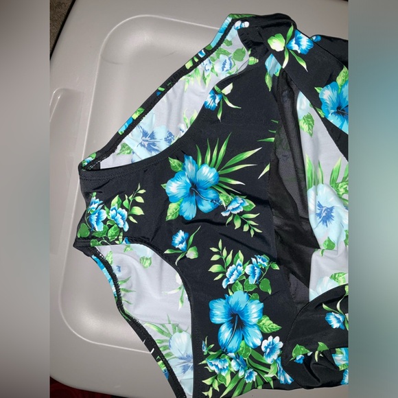 A.C.T swimsuit tropical blue floral print swim dress - Picture 2 of 6